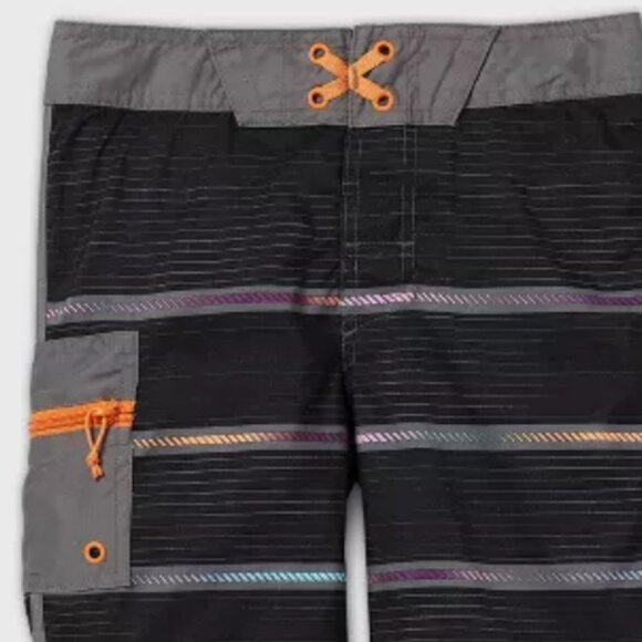 ART CLASS youth charcoal gray & rainbow stripe dolphin hem board shorts 16 Husky - Picture 4 of 7